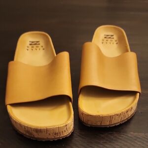 Tan Slide Sandals with Cork Sole